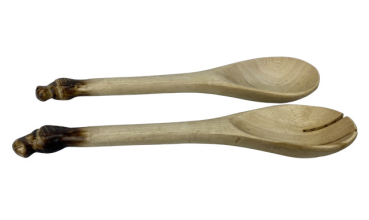 Handgeschnitztes Salatbesteck mit Tierkopf Löwe